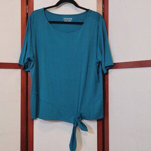 Chico's Teal Short Sleeve Bottom-Tie Top - Size 3